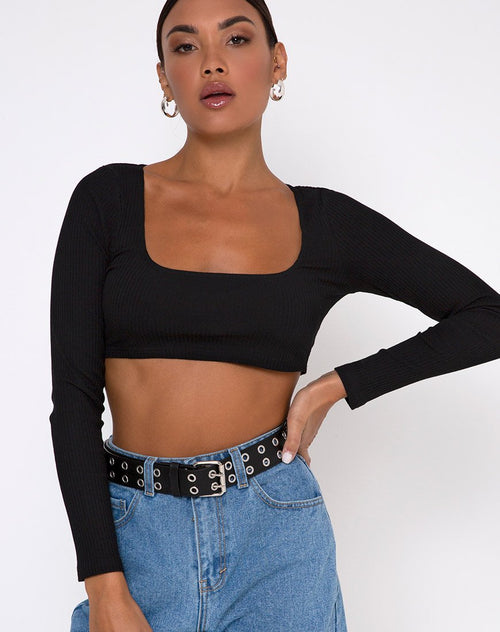 Drea Crop Top in Rib Black