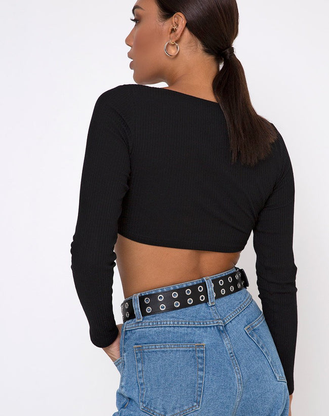 Drea Crop Top in Rib Black