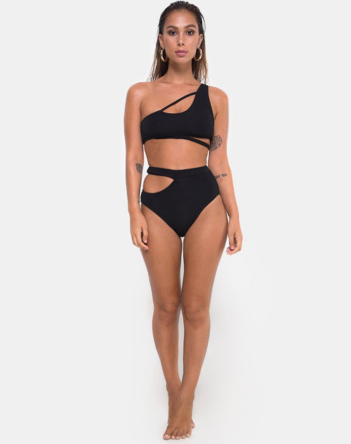 Dreama Bikini Bottom in Textured Black