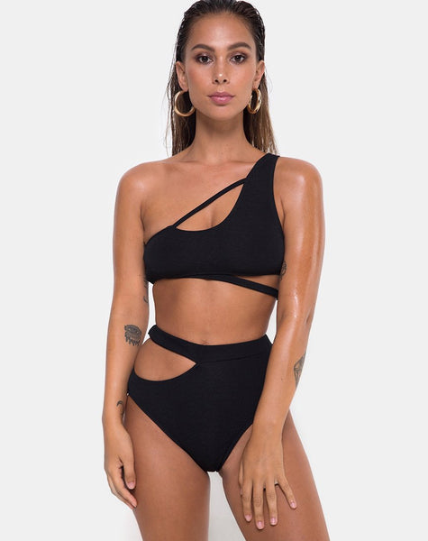 Dreama Bikini Bottom in Textured Black