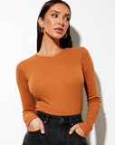 Image of Dreita Long Sleeve Bodice in Rib Salt Caramel