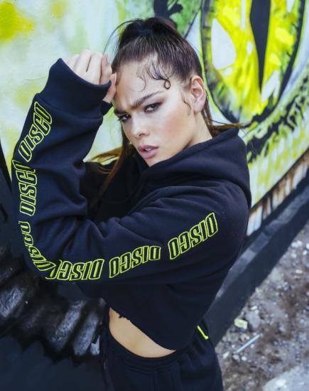 Cropped Black Hoodie in Disco Embro