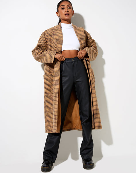 Image of Duster Coat in Houndstooth Brown Check