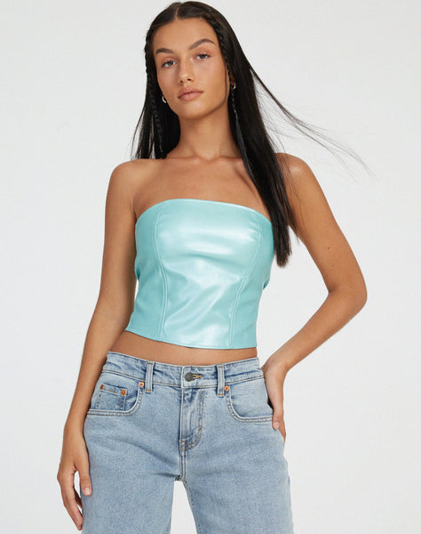 image of Dena Corset Top in PU Sky Blue