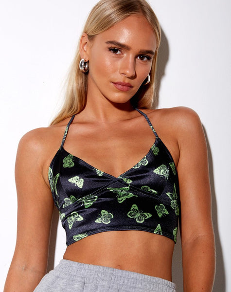 Dyla Crop Top in Black Butterfly Lime