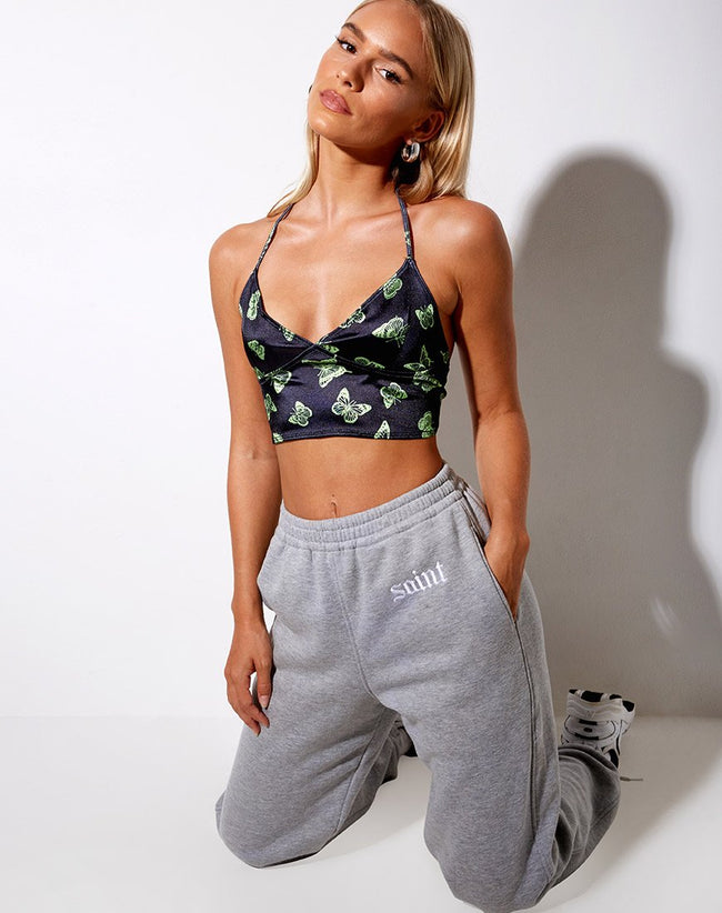 Dyla Crop Top in Black Butterfly Lime