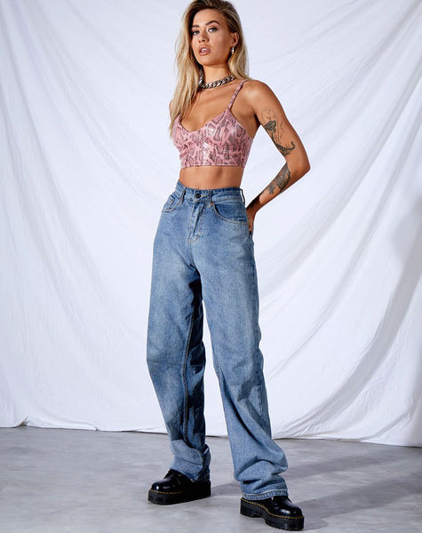 Dyla Crop Top in PU Snake Pink