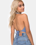 Dyla Crop Top in Blue Denim Hot Fix