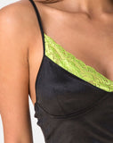 Dyrilla Top in Satin Black with Lime Lace