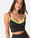 Dyrilla Top in Satin Black with Lime Lace