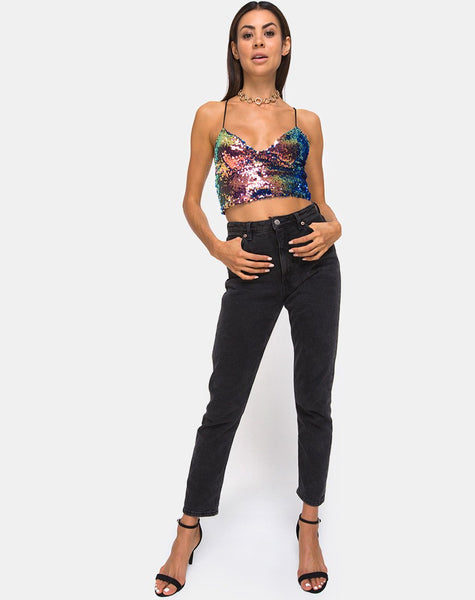 Dyrilla Cropped Bralet in Dragon Fruit Sequin