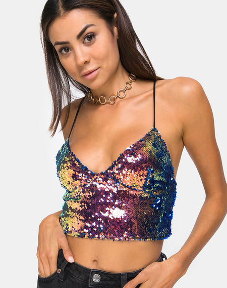 Angel Crop Top in Plum Disc Sequin