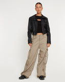 image of Edgar Wide Leg Cargo Trouser in Cotton Drill Taupe