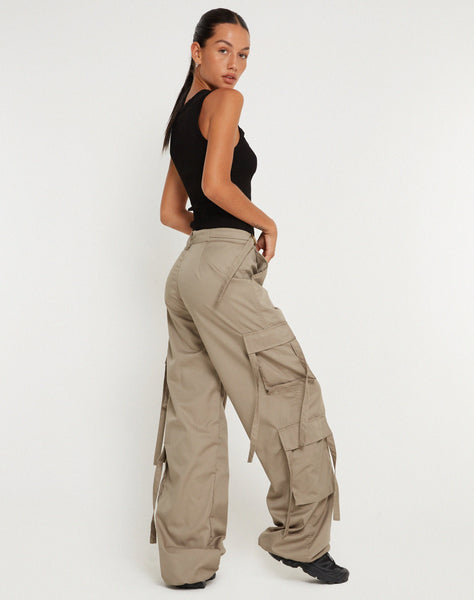 image of Edgar Wide Leg Cargo Trouser in Cotton Drill Taupe