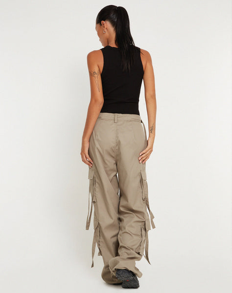 image of Edgar Wide Leg Cargo Trouser in Cotton Drill Taupe