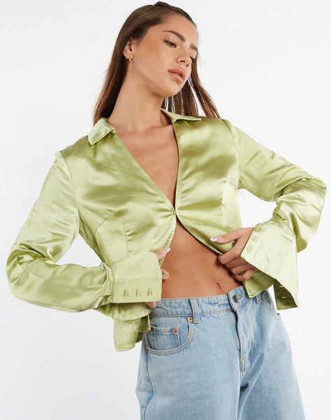 image of MOTEL X JACQUIE Edzia Shirt in Satin Nile Green