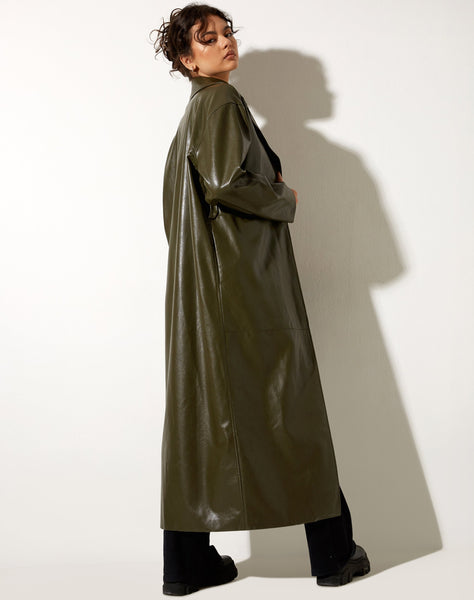 Image of Ejo Trench Coat in PU Dark Olive