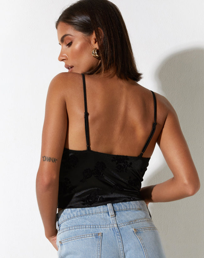 image of Ekana Crop Top in Black Rose Flock