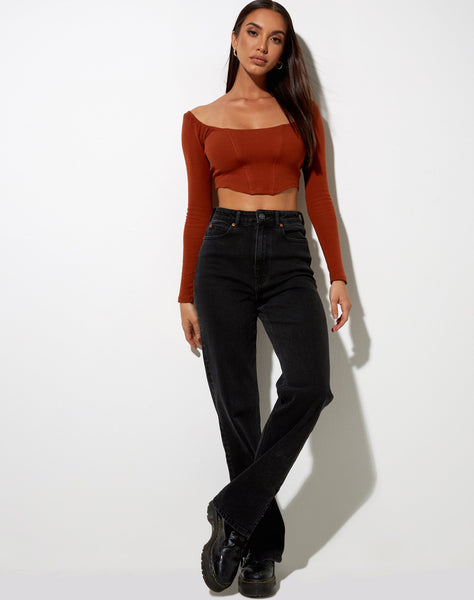 Elcaca Crop Top in Rib Bombay Brown