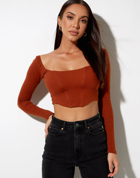 Elcaca Crop Top in Rib Bombay Brown