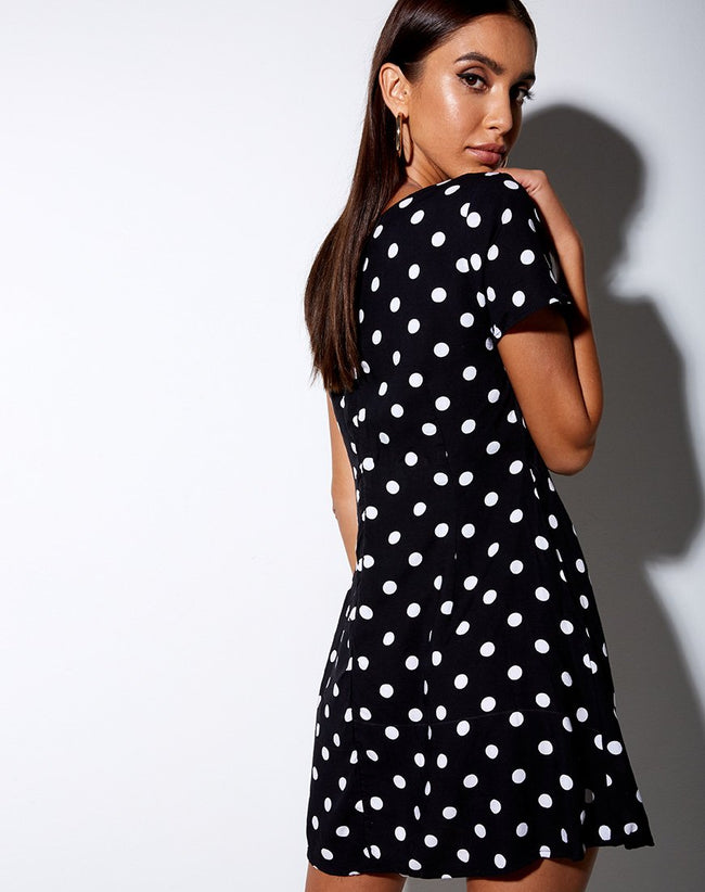 Elara Dress in 80's Polka Black