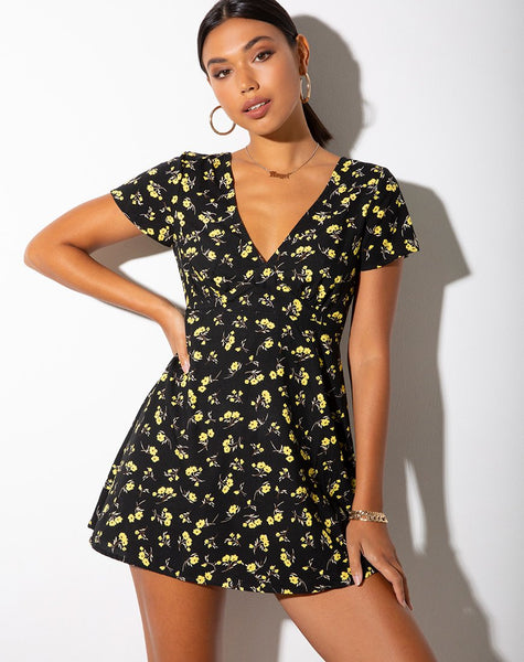 Elara Dress in Buttercup Black and Yellow