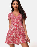 Elara Tea Dress in Ditsy Rose Red Silver