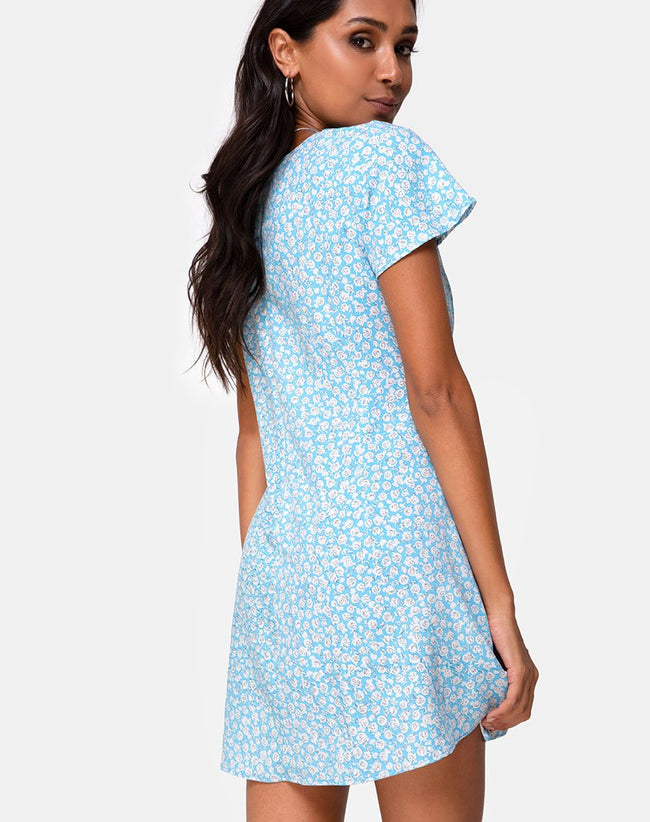 Elara Dress in Ditsy Rose Blue