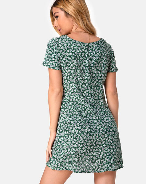 Elara Dress in Floral Bloom Green