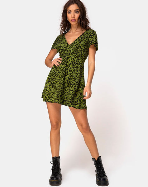 Elara Tea Dress in Cheetah Khaki