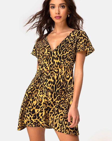 Eldre Dress in Satin Cheetah Black