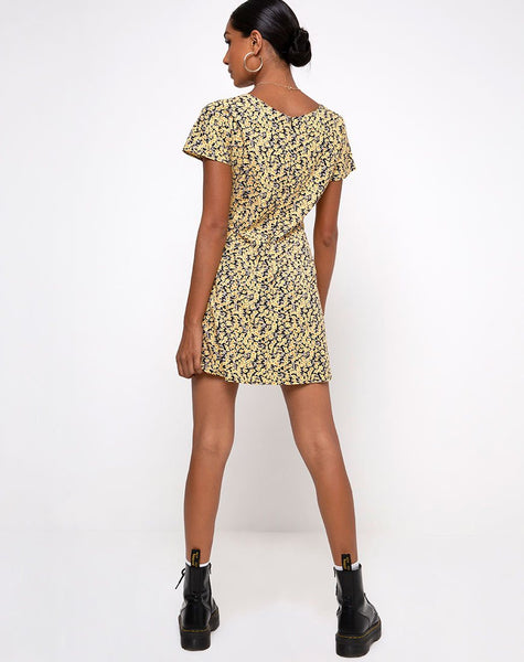 Elara Tea Dress in Mini Bloom Yellow