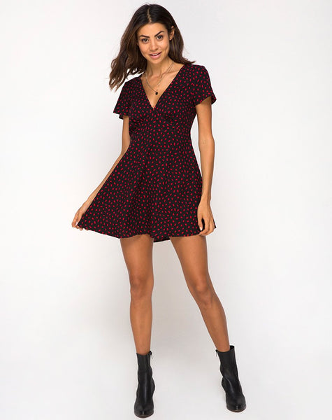 Elara Dress in Mini Diana Dot Black and Red