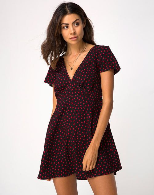 Elara Dress in Mini Diana Dot Black and Red