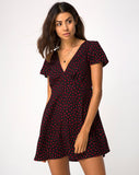 Elara Dress in Mini Diana Dot Black and Red