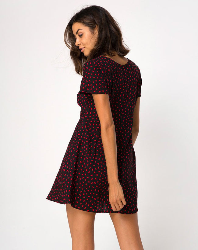 Elara Dress in Mini Diana Dot Black and Red