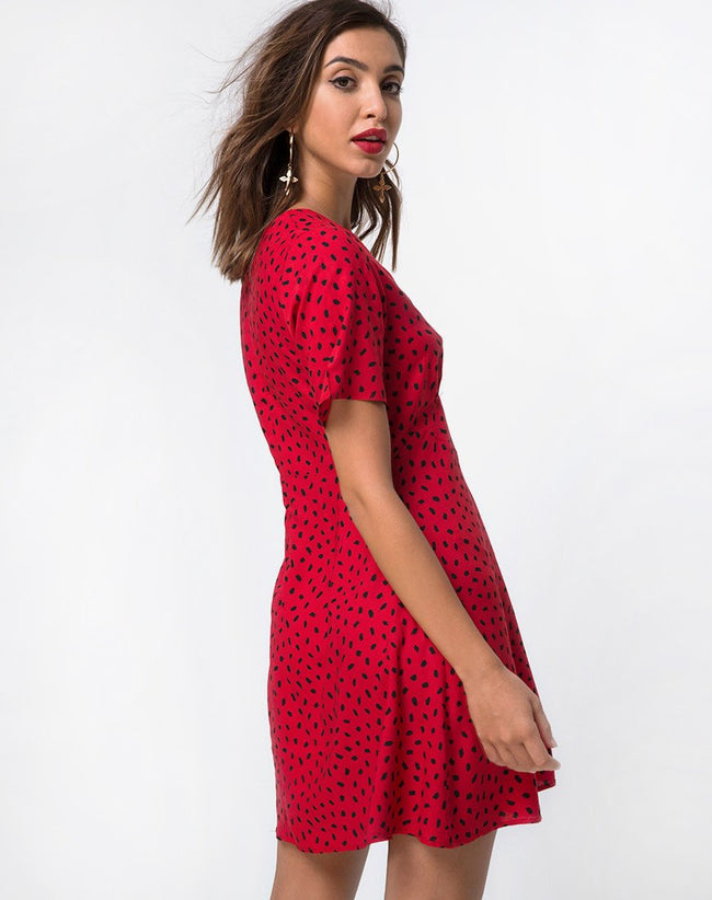 Elara Dress in Mini Diana Dot Red and Black