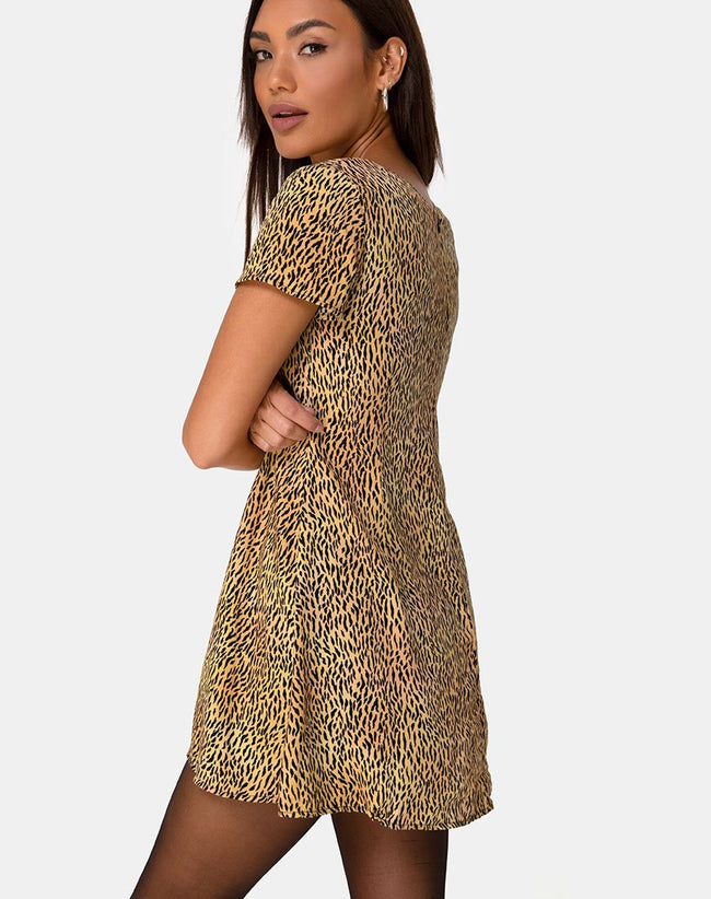 Elara Tea Dress in Mini Tiger Brown