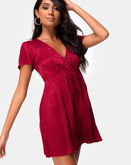 Lonma Dress in Satin Cheetah Red