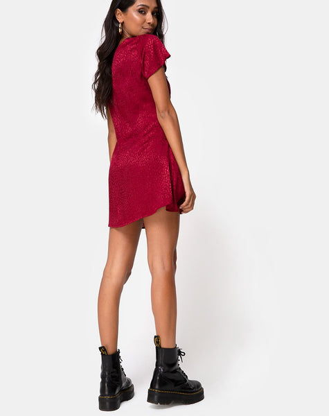 Elara Dress in Satin Cheetah Raspberry