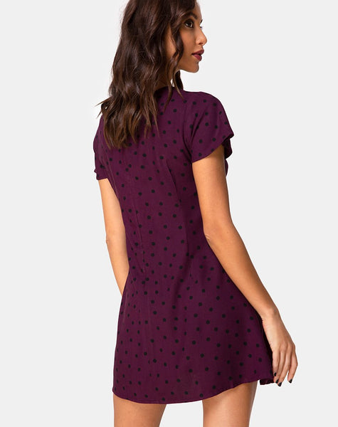 Elara Tea Dress in Skater Polka Wine