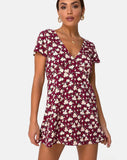 Elara Tea Dress in Wild Fleur Maroon