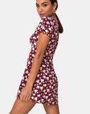 Elara Tea Dress in Wild Fleur Maroon