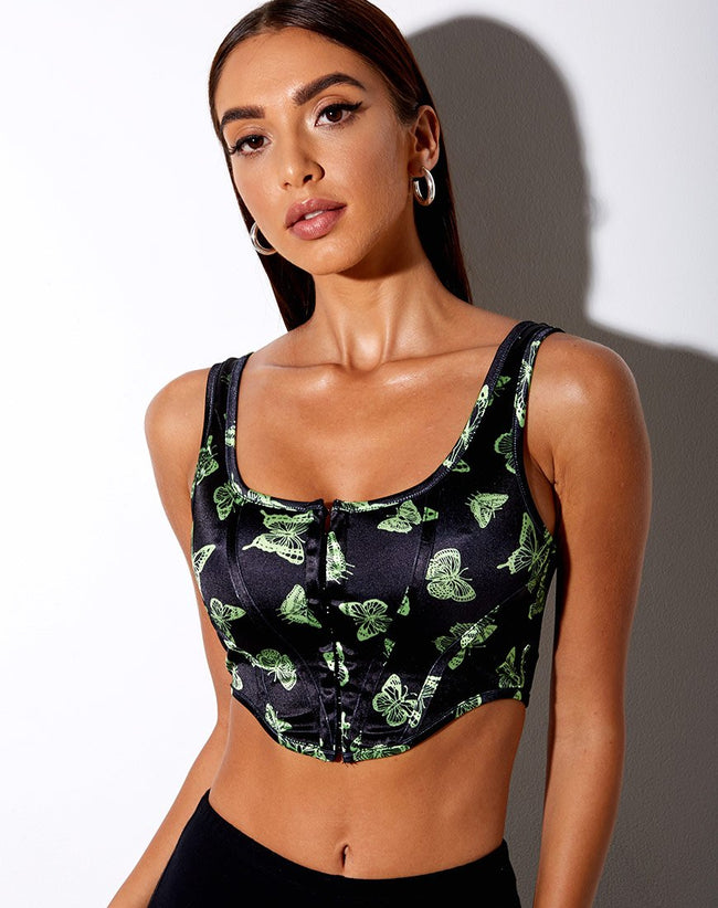 Image of Elci Corset Top in Black Butterfly Lime