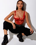 Elci Corset Top in Dragon Flower Red Gold