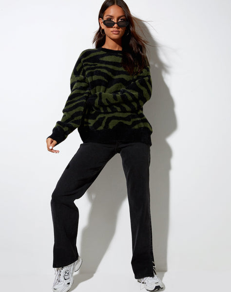 Image of Eleni Jumper in Knit Zebra Olive and Black