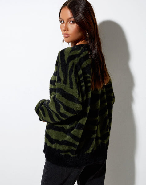 Image of Eleni Jumper in Knit Zebra Olive and Black