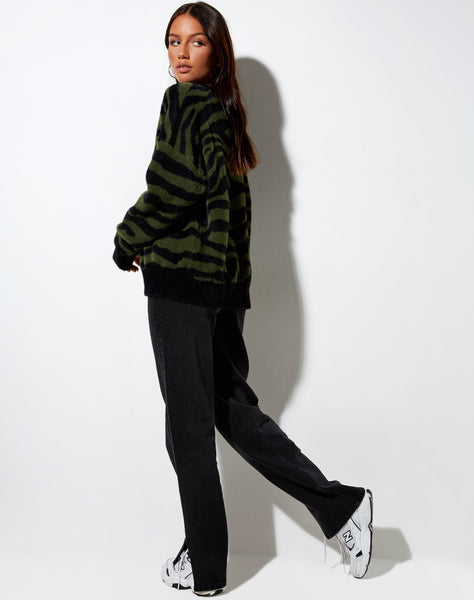 Image of Eleni Jumper in Knit Zebra Olive and Black