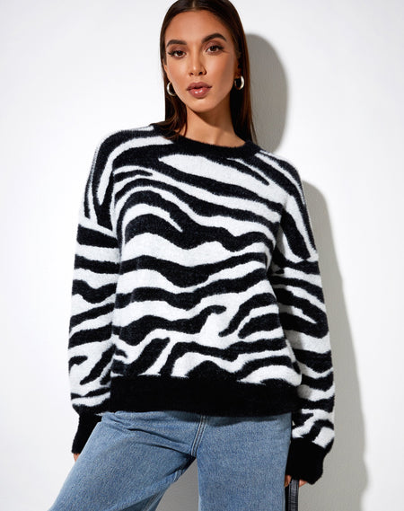 Eleni Jumper in Knit Zebra Olive and Black