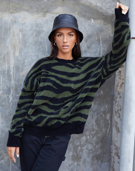 Image of Eleni Jumper in Knit Zebra Olive and Black